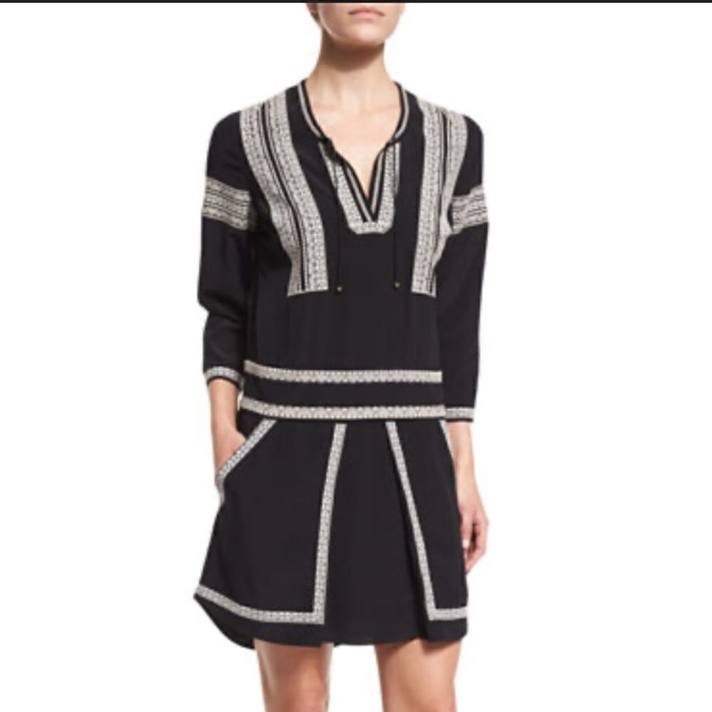 NWT VERONICA BEARD Ignacio Embroidered
Shirt Dress Silk Black Size 6